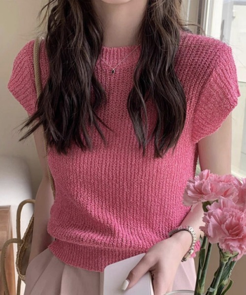 Miniministore（ミニミニストア）の「フレンチスリーブサマーニットトップス夏服（Tシャツ/カットソー・レディース・チェリーピンク/ブラック/グレー/ベージュ/ミント/ピンク/ホワイト/ラベンダー・FREE）」の8枚目の写真
