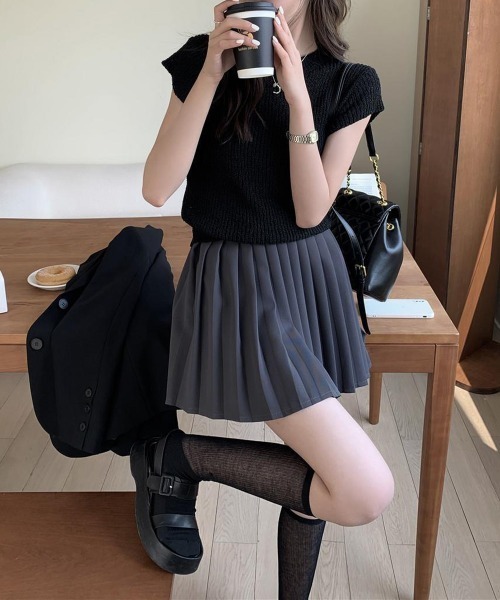 Miniministore（ミニミニストア）の「フレンチスリーブサマーニットトップス夏服（Tシャツ/カットソー・レディース・チェリーピンク/ブラック/グレー/ベージュ/ミント/ピンク/ホワイト/ラベンダー・FREE）」の9枚目の写真