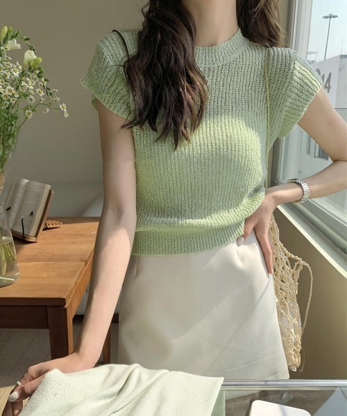 Miniministore（ミニミニストア）の「フレンチスリーブサマーニットトップス夏服（Tシャツ/カットソー・レディース・チェリーピンク/ブラック/グレー/ベージュ/ミント/ピンク/ホワイト/ラベンダー・FREE）」の13枚目の写真