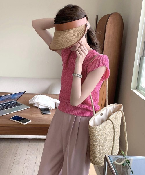 Miniministore（ミニミニストア）の「フレンチスリーブサマーニットトップス夏服（Tシャツ/カットソー・レディース・チェリーピンク/ブラック/グレー/ベージュ/ミント/ピンク/ホワイト/ラベンダー・FREE）」の14枚目の写真