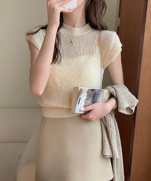 Miniministore（ミニミニストア）の「フレンチスリーブサマーニットトップス夏服（Tシャツ/カットソー・レディース・チェリーピンク/ブラック/グレー/ベージュ/ミント/ピンク/ホワイト/ラベンダー・FREE）」の19枚目の写真