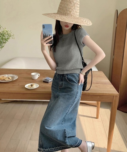 Miniministore（ミニミニストア）の「フレンチスリーブサマーニットトップス夏服（Tシャツ/カットソー・レディース・チェリーピンク/ブラック/グレー/ベージュ/ミント/ピンク/ホワイト/ラベンダー・FREE）」の18枚目の写真