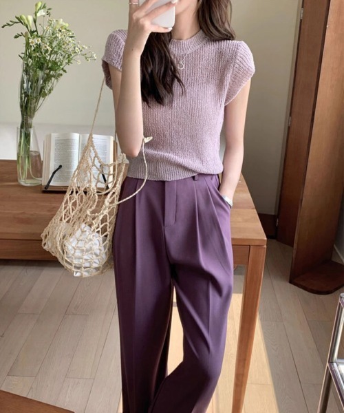 Miniministore（ミニミニストア）の「フレンチスリーブサマーニットトップス夏服（Tシャツ/カットソー・レディース・チェリーピンク/ブラック/グレー/ベージュ/ミント/ピンク/ホワイト/ラベンダー・FREE）」の20枚目の写真