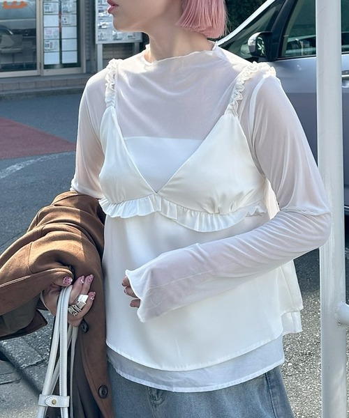 Alley Tokyo(アリートーキョー)の「サテンブラキャミとシアーインナーのセット(その他トップス・レディース・オフホワイト/グレー・FREE)」の12枚目の写真