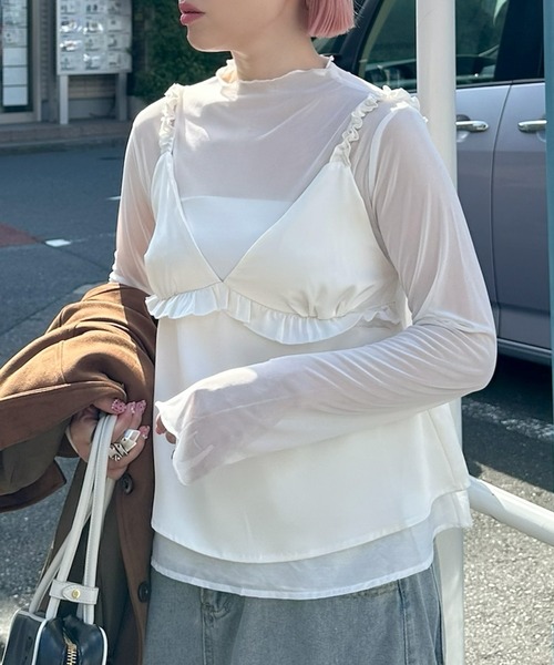 Alley Tokyo(アリートーキョー)の「サテンブラキャミとシアーインナーのセット(その他トップス・レディース・オフホワイト/グレー・FREE)」の4枚目の写真