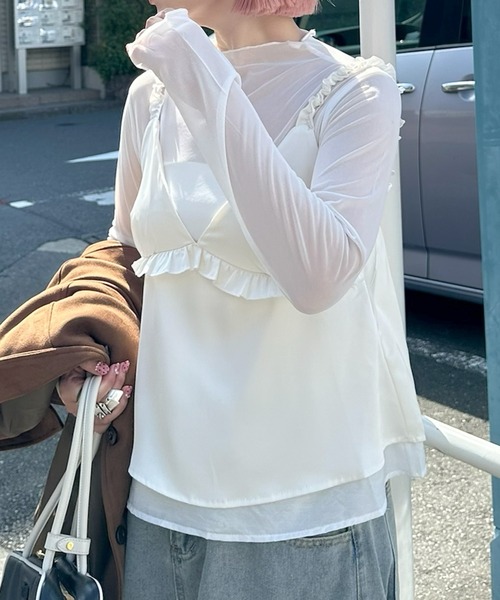 Alley Tokyo(アリートーキョー)の「サテンブラキャミとシアーインナーのセット(その他トップス・レディース・オフホワイト/グレー・FREE)」の13枚目の写真