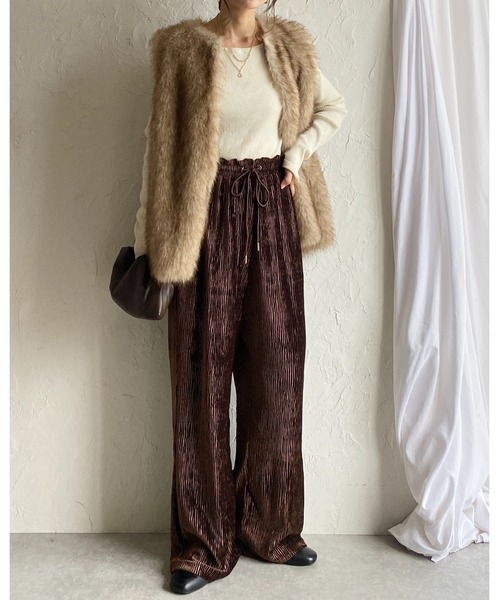 セール】ワイドストレートベロアプリーツパンツ（その他パンツ