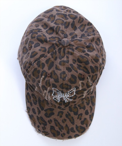 clear（クリア）の「ラインストーンヒョウ柄ダメージキャップ［Y2K カジュアル 着回し力抜群］≪AW新作≫（キャップ・レディース・ブラウン・F）」の5枚目の写真