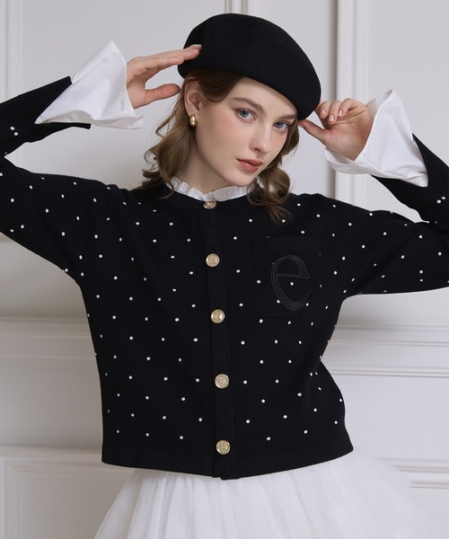 EIMY ISTOIRE（エイミーイストワール）の「Attached collar ニットジャケット（ノーカラージャケット・レディース・グレー/キャメル/ネイビー/ブラウン/その他/ブラック/レッド/サックスブルー/グレー系その他/ブラック系その他/ブラック×ホワイト/グリーン/イエロー/ライトピンク・F/F(99)）」の2枚目の写真