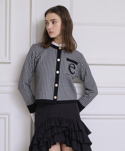 EIMY ISTOIRE（エイミーイストワール）の「Attached collar ニットジャケット（ノーカラージャケット・レディース・グレー/キャメル/ネイビー/ブラウン/その他/ブラック/レッド/サックスブルー/グレー系その他/ブラック系その他/ブラック×ホワイト/グリーン/イエロー/ライトピンク・F/F(99)）」の3枚目の写真