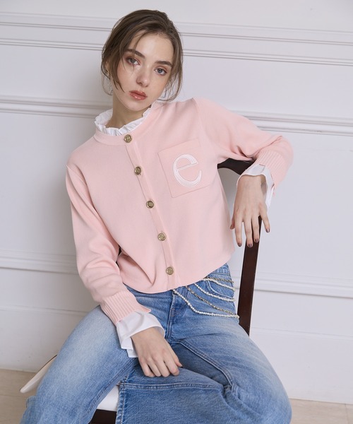 EIMY ISTOIRE（エイミーイストワール）の「Attached collar ニットジャケット（ノーカラージャケット・レディース・グレー/キャメル/ネイビー/ブラウン/その他/ブラック/レッド/サックスブルー/グレー系その他/ブラック系その他/ブラック×ホワイト/グリーン/イエロー/ライトピンク・F/F(99)）」の12枚目の写真