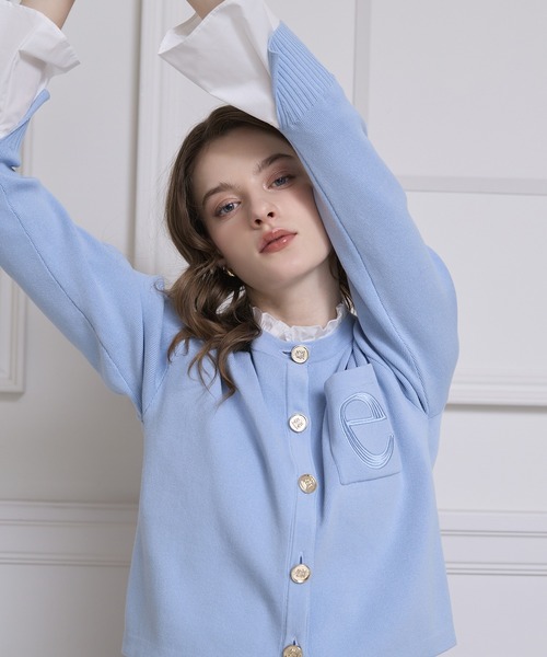 EIMY ISTOIRE（エイミーイストワール）の「Attached collar ニットジャケット（ノーカラージャケット・レディース・グレー/キャメル/ネイビー/ブラウン/その他/ブラック/レッド/サックスブルー/グレー系その他/ブラック系その他/ブラック×ホワイト/グリーン/イエロー/ライトピンク・F/F(99)）」の9枚目の写真