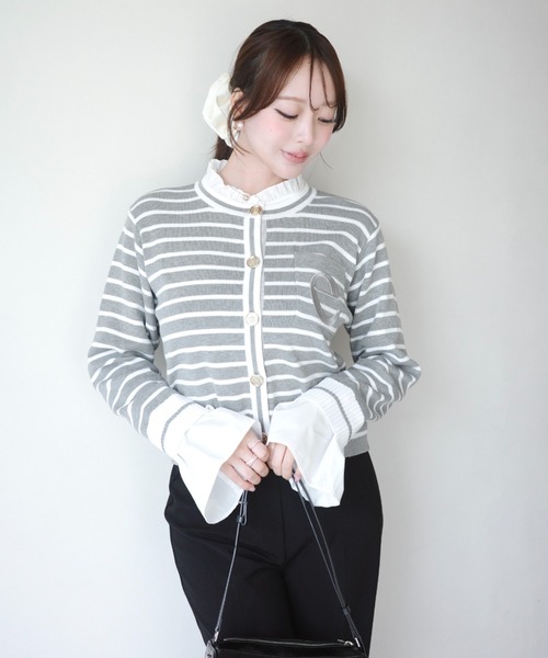 再入荷/14色展開】Attached collar ニットジャケット（ノーカラー
