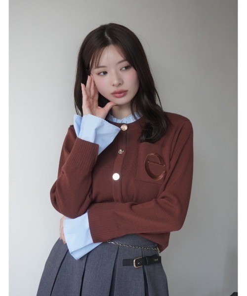 EIMY ISTOIRE（エイミーイストワール）の「Attached collar ニットジャケット（ノーカラージャケット・レディース・グレー/キャメル/ネイビー/ブラウン/その他/ブラック/レッド/サックスブルー/グレー系その他/ブラック系その他/ブラック×ホワイト/グリーン/イエロー/ライトピンク・F/F(99)）」の18枚目の写真