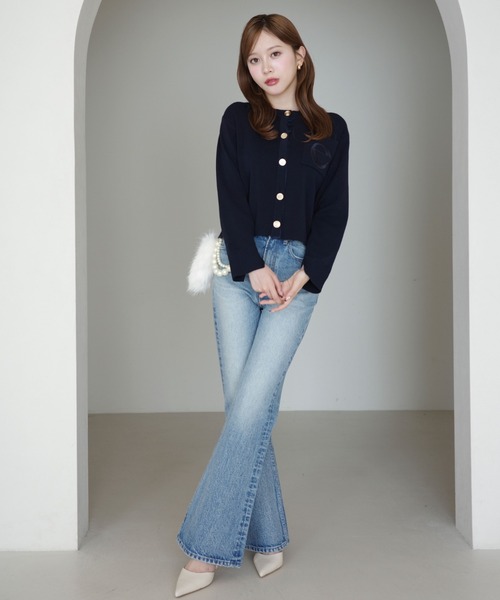 Attached collar ニットジャケット（ノーカラージャケット