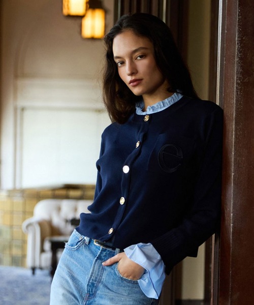 Attached collar ニットジャケット（ノーカラージャケット