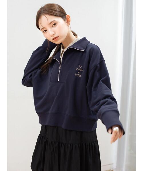 so4u(ソーフォーユー)の「ハーフジップスウェットプルオーバー(Tシャツ/カットソー・レディース・ネイビー/グレー・F)」の2枚目の写真