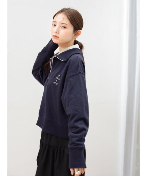 so4u(ソーフォーユー)の「ハーフジップスウェットプルオーバー(Tシャツ/カットソー・レディース・ネイビー/グレー・F)」の3枚目の写真