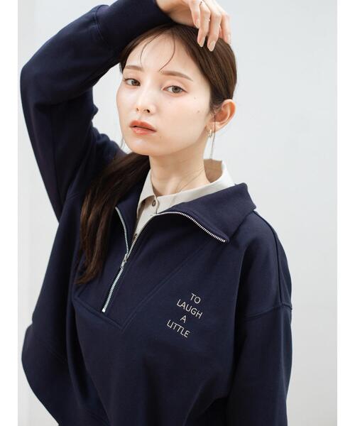 so4u(ソーフォーユー)の「ハーフジップスウェットプルオーバー(Tシャツ/カットソー・レディース・ネイビー/グレー・F)」の4枚目の写真