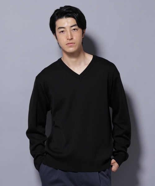 NANO universe（ナノユニバース）の「タスマニアウールミックス　ミラノリブリラックスＶネックニット（ニット/セーター・メンズ・トップグレー/ブラック/レッド/ダークブルー・M/S/L）」の2枚目の写真