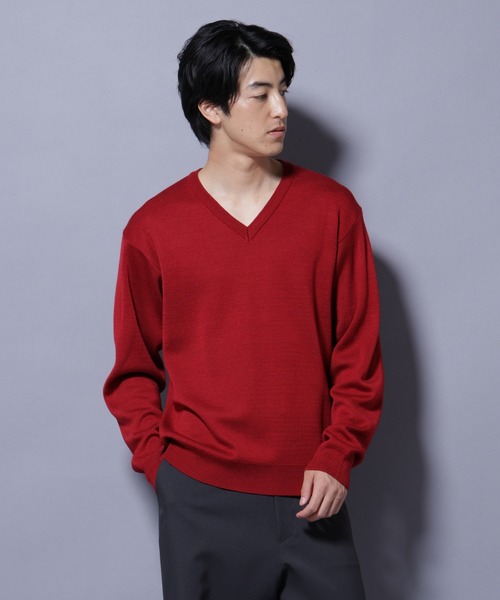 セール】タスマニアウールミックス ミラノリブリラックスVネック
