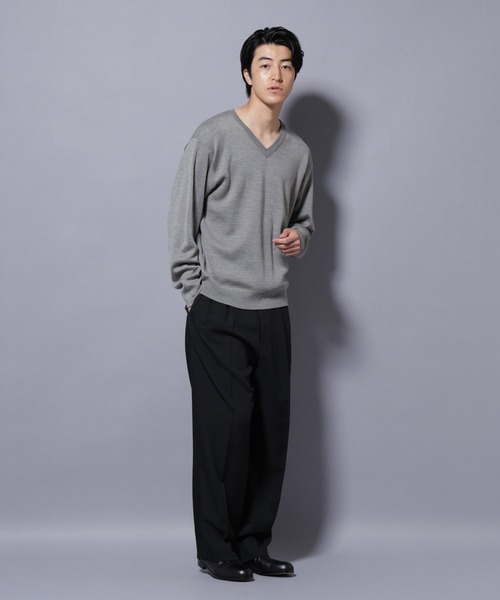NANO universe（ナノユニバース）の「タスマニアウールミックス　ミラノリブリラックスＶネックニット（ニット/セーター・メンズ・トップグレー/ブラック/レッド/ダークブルー・M/S/L）」の10枚目の写真
