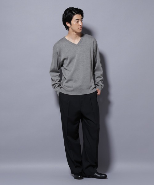 NANO universe（ナノユニバース）の「タスマニアウールミックス　ミラノリブリラックスＶネックニット（ニット/セーター・メンズ・トップグレー/ブラック/レッド/ダークブルー・M/S/L）」の8枚目の写真