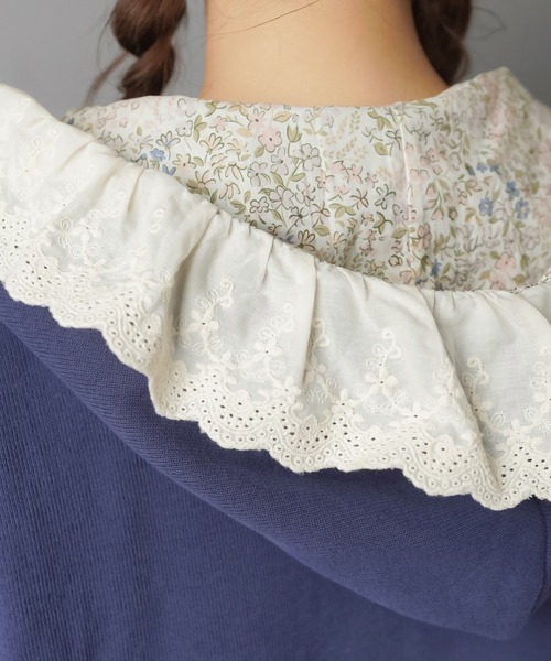 SPINNS（スピンズ）の「【販売NG】裏毛ジップパーカー/レース付きフード/小花柄/NEO森ガール（パーカー・レディース・アイボリー/ネイビー/ライトグリーン・ONESIZE）」の18枚目の写真