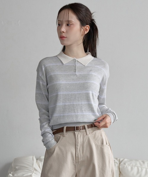 UNE MANSION（ユヌマンション）の「バイカラーボーダーストライプクロップドニット（Tシャツ/カットソー・レディース・アイボリー/ネイビー/チャコールグレー/グレー・FREE）」の14枚目の写真