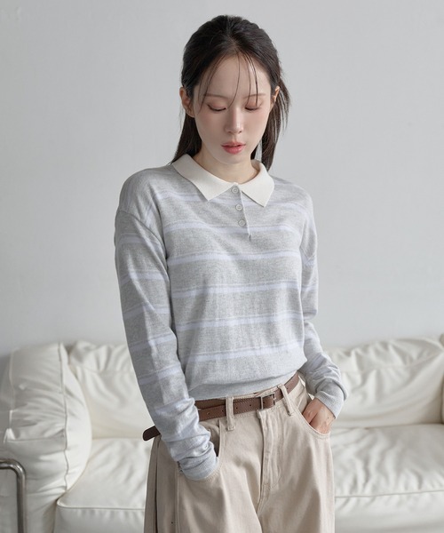 UNE MANSION（ユヌマンション）の「バイカラーボーダーストライプクロップドニット（Tシャツ/カットソー・レディース・アイボリー/ネイビー/チャコールグレー/グレー・FREE）」の17枚目の写真
