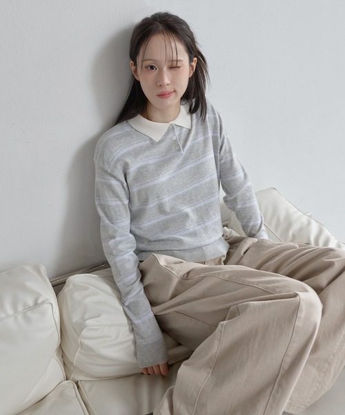 UNE MANSION（ユヌマンション）の「バイカラーボーダーストライプクロップドニット（Tシャツ/カットソー・レディース・アイボリー/ネイビー/チャコールグレー/グレー・FREE）」の19枚目の写真