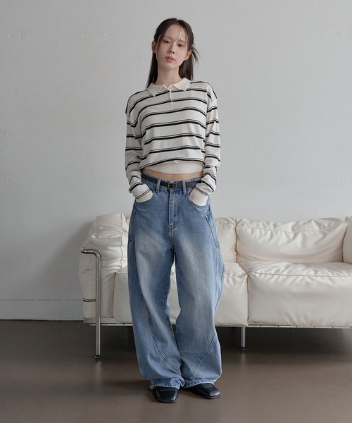UNE MANSION（ユヌマンション）の「バイカラーボーダーストライプクロップドニット（Tシャツ/カットソー・レディース・アイボリー/ネイビー/チャコールグレー/グレー・FREE）」の20枚目の写真