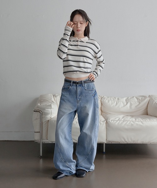 UNE MANSION（ユヌマンション）の「バイカラーボーダーストライプクロップドニット（Tシャツ/カットソー・レディース・アイボリー/ネイビー/チャコールグレー/グレー・FREE）」の21枚目の写真