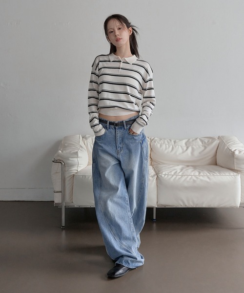 UNE MANSION（ユヌマンション）の「バイカラーボーダーストライプクロップドニット（Tシャツ/カットソー・レディース・アイボリー/ネイビー/チャコールグレー/グレー・FREE）」の22枚目の写真