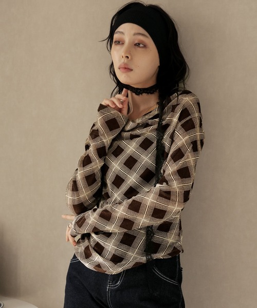 Ulysses(ユリシス)の「【2way】レースチョーカー付きチェックカットソー(Tシャツ/カットソー・レディース・ブラック/ブラウン・M/S)」の14枚目の写真