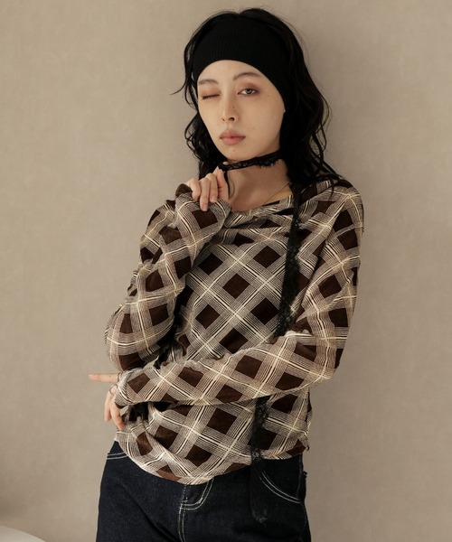 Ulysses(ユリシス)の「【2way】レースチョーカー付きチェックカットソー(Tシャツ/カットソー・レディース・ブラック/ブラウン・M/S)」の15枚目の写真