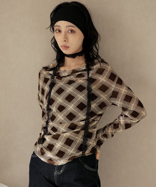 Ulysses(ユリシス)の「【2way】レースチョーカー付きチェックカットソー(Tシャツ/カットソー・レディース・ブラック/ブラウン・M/S)」の16枚目の写真
