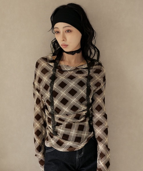 Ulysses(ユリシス)の「【2way】レースチョーカー付きチェックカットソー(Tシャツ/カットソー・レディース・ブラック/ブラウン・M/S)」の17枚目の写真