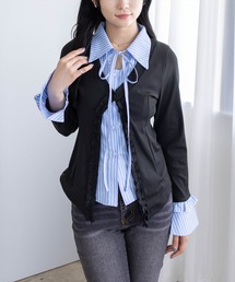 clear | ストライプシャツドッキングカットソー［大人 カジュアル 着回し力抜群］≪AW新作≫(Tシャツ/カットソー)