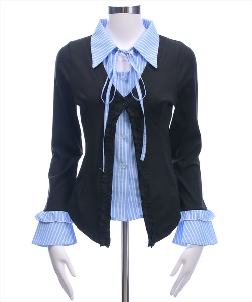 clear（クリア）の「ストライプシャツドッキングカットソー［大人 カジュアル 着回し力抜群］≪AW新作≫（Tシャツ/カットソー・レディース・グレー/ブラック・F）」の14枚目の写真