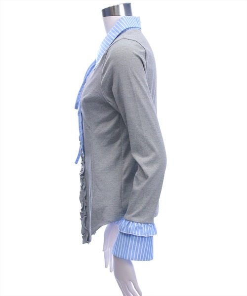 clear（クリア）の「ストライプシャツドッキングカットソー［大人 カジュアル 着回し力抜群］≪AW新作≫（Tシャツ/カットソー・レディース・グレー/ブラック・F）」の6枚目の写真