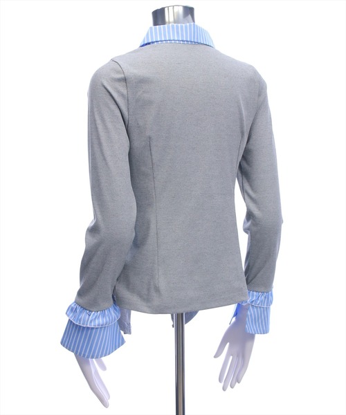 clear（クリア）の「ストライプシャツドッキングカットソー［大人 カジュアル 着回し力抜群］≪AW新作≫（Tシャツ/カットソー・レディース・グレー/ブラック・F）」の7枚目の写真