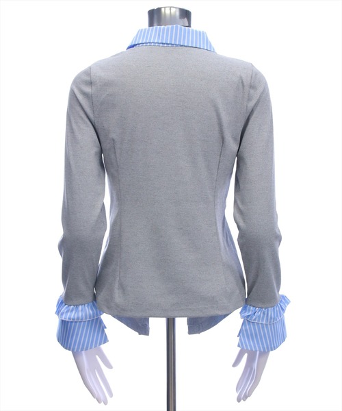 clear（クリア）の「ストライプシャツドッキングカットソー［大人 カジュアル 着回し力抜群］≪AW新作≫（Tシャツ/カットソー・レディース・グレー/ブラック・F）」の8枚目の写真