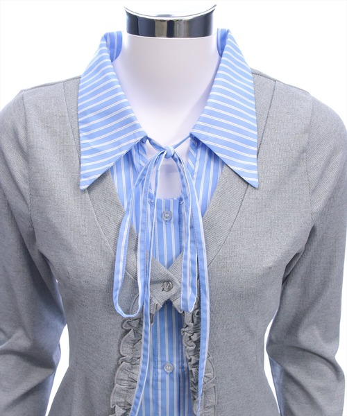 clear（クリア）の「ストライプシャツドッキングカットソー［大人 カジュアル 着回し力抜群］≪AW新作≫（Tシャツ/カットソー・レディース・グレー/ブラック・F）」の10枚目の写真