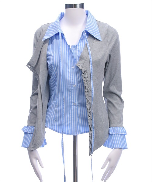 clear（クリア）の「ストライプシャツドッキングカットソー［大人 カジュアル 着回し力抜群］≪AW新作≫（Tシャツ/カットソー・レディース・グレー/ブラック・F）」の9枚目の写真