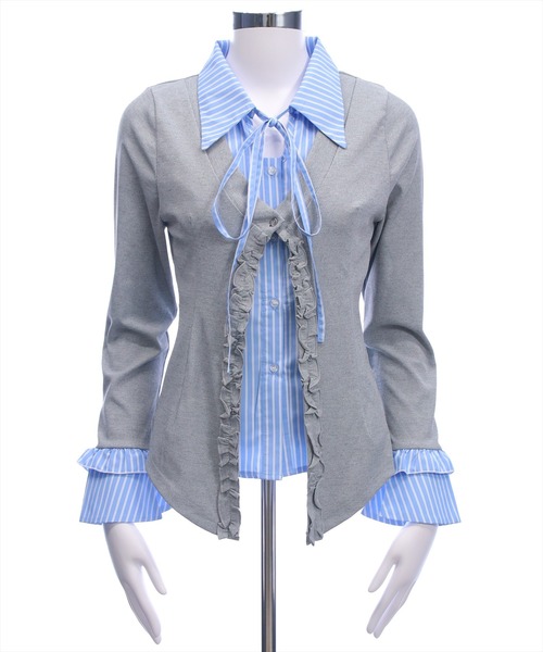 clear（クリア）の「ストライプシャツドッキングカットソー［大人 カジュアル 着回し力抜群］≪AW新作≫（Tシャツ/カットソー・レディース・グレー/ブラック・F）」の15枚目の写真