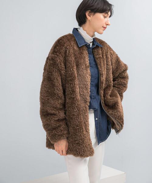 WEB/一部店舗限定』ノーカラーファーボアZIPブルゾン（ノーカラー