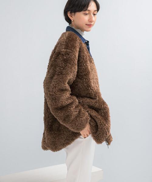 アーバンリサーチ ロッソ（URBAN RESEARCH ROSSO）/『WEB/一部店舗限定』ノーカラーファーボアZIPブルゾン セール】『WEB/一部店舗限定』ノーカラーファーボアZIPブルゾン（ノー