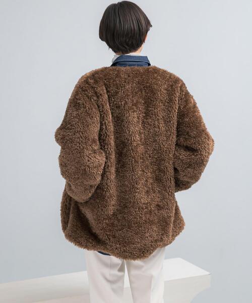 WEB/一部店舗限定』ノーカラーファーボアZIPブルゾン（ノーカラー