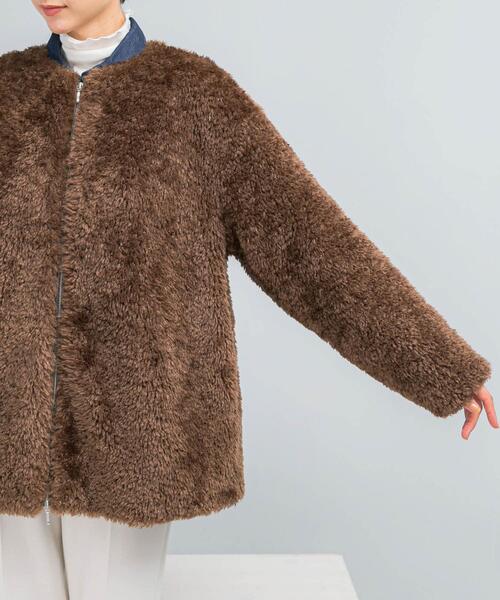 WEB限定』ノーカラーファーボアZIPブルゾン